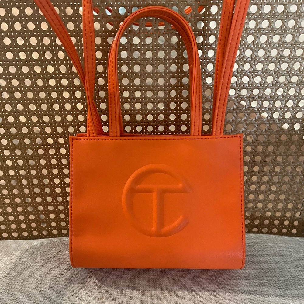 Telfar Small Shopping Bag Orange Leather Tote